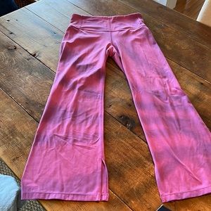 Athleta cropped, wide leg, split hem yoga pants.